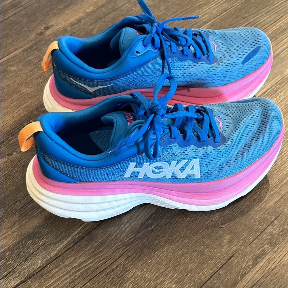 Hoka Vibrant Blue and Pink Athletic Shoes